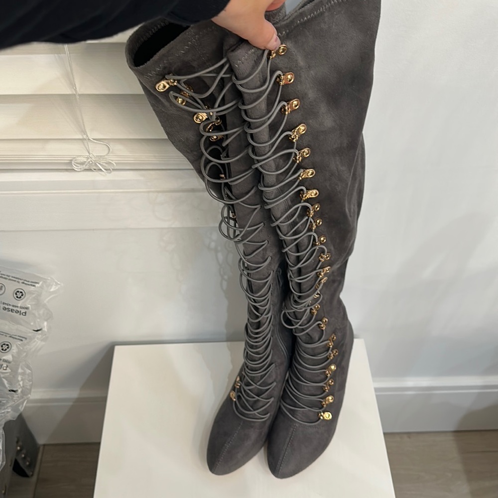 Gray Suede over knee boot- BRAND NEW!